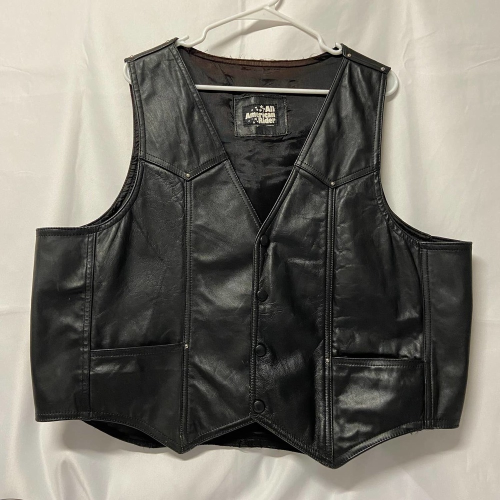 All American Rider Leather Vest Motorcycle Black Leather 2XL